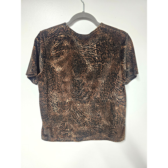JONES NEW YORK Velour Animal Priht Top Sz Med Whimsigoth Clubwear Short Sleeve - Picture 2 of 6